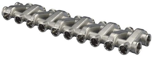 Collecteur coplanaire monobloc pour radiateur, 10+10 départs 3/4'' EK (20/27), femelle 1'' (26/34) - Somatherm